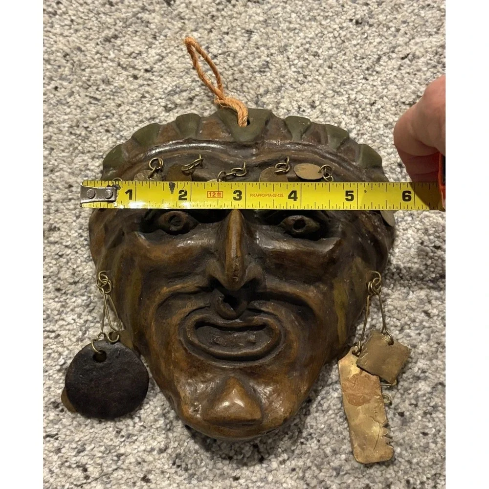 Tribal Wood And Metal Wall Hanging Mask 6 Inch
